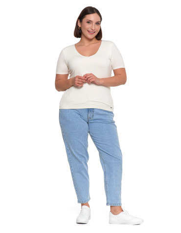 Bluzki i koszule - Bluzka damska z dekoltem w serek wiskozowa bez wzoru BIAŁY - produkt 4