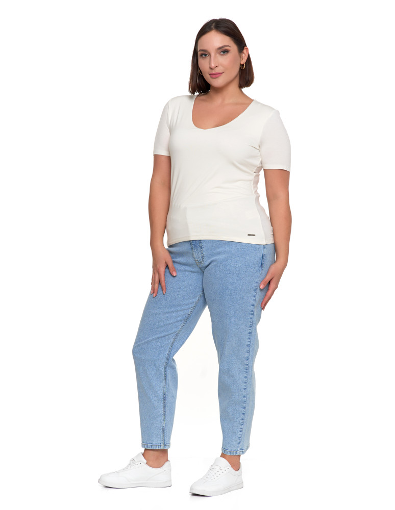 Bluzki i koszule - Bluzka damska z dekoltem w serek wiskozowa bez wzoru BIAŁY  - produkt moraj.pl 5