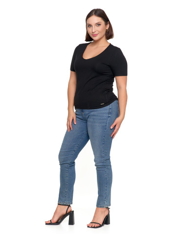 Bluzki i koszule - Bluzka damska z dekoltem w serek wiskozowa bez wzoru CZARNY - produkt 6