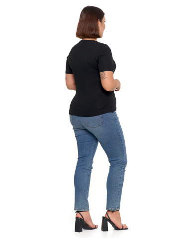 Bluzki i koszule - Bluzka damska z dekoltem w serek wiskozowa bez wzoru CZARNY - produkt 7