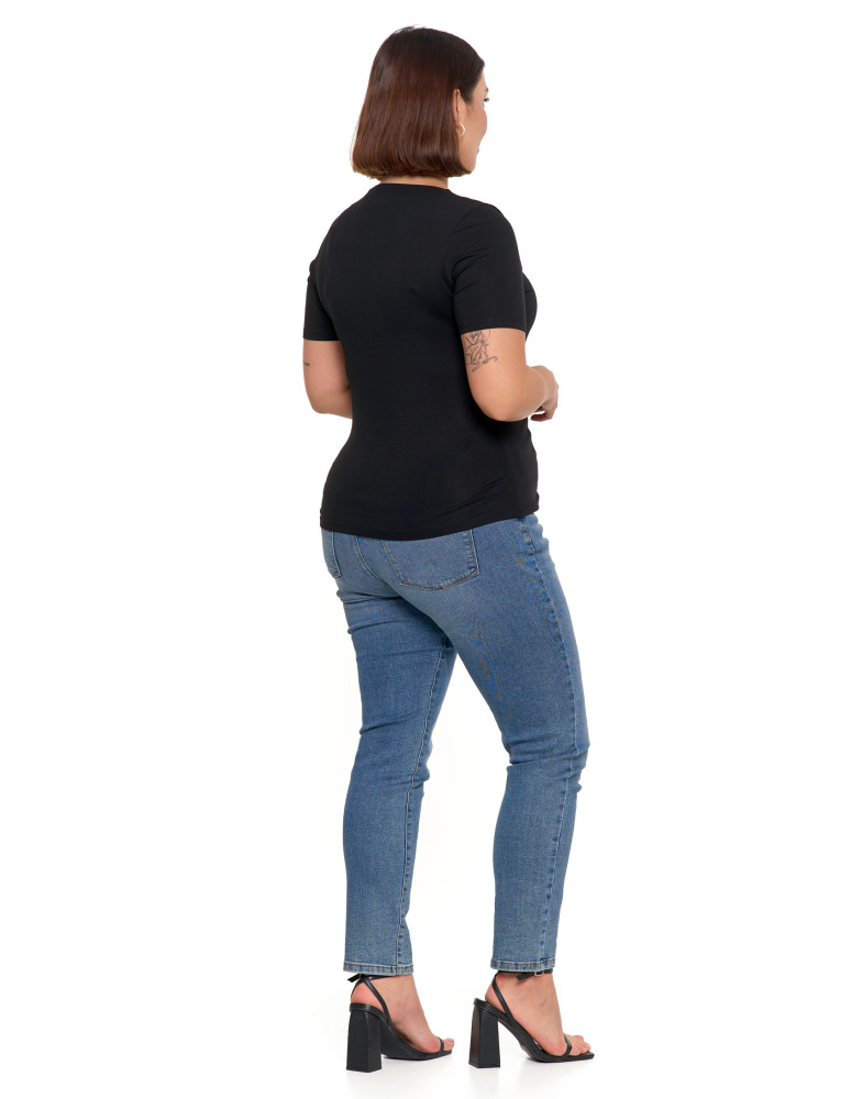 Bluzki i koszule - Bluzka damska z dekoltem w serek wiskozowa bez wzoru CZARNY - produkt moraj.pl 7