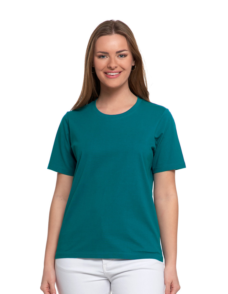 T-shirt damski bawełniany bez szwów bocznych CIEMNY ZIELONY