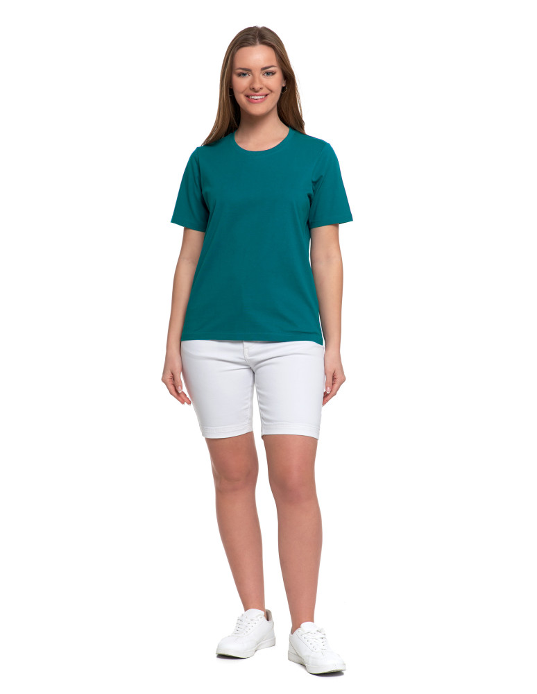 Koszulki i T-shirty - T-shirt damski bawełniany bez szwów bocznych CIEMNY ZIELONY - produkt moraj.pl 2