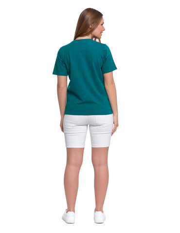 Koszulki i T-shirty - T-shirt damski bawełniany bez szwów bocznych CIEMNY ZIELONY - produkt 3