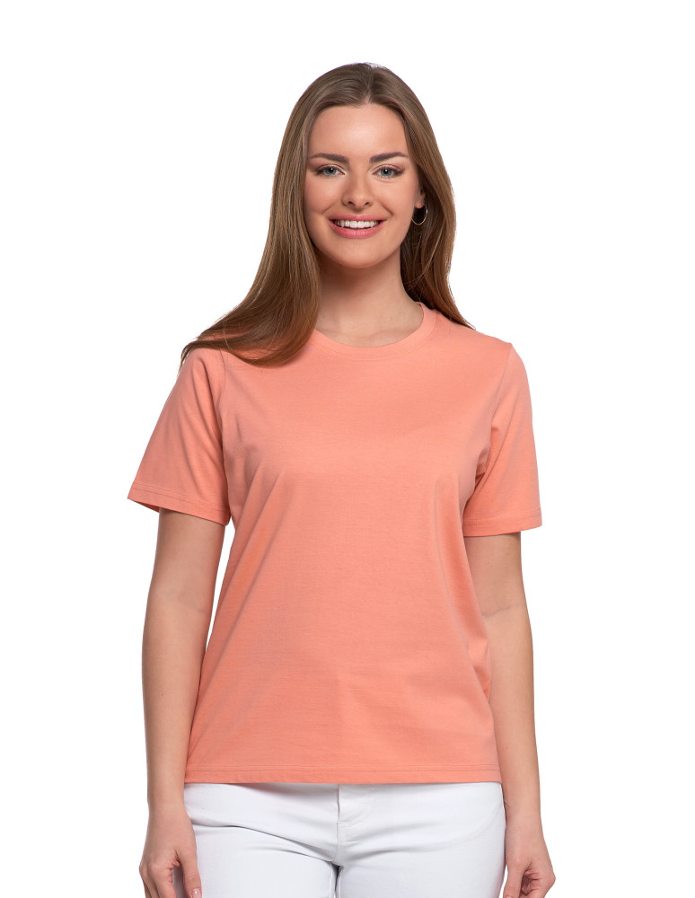 T-shirt damski bawełniany bez szwów bocznych CIEMNY RÓŻOWY