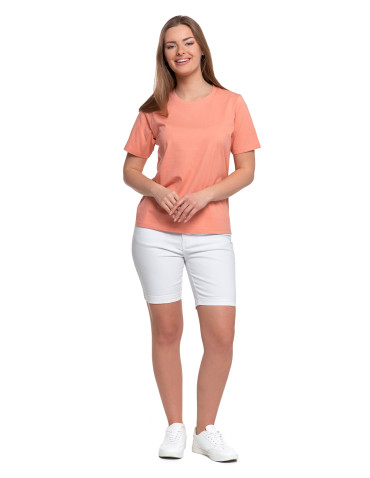 Koszulki i T-shirty - T-shirt damski bawełniany bez szwów bocznych CIEMNY RÓŻOWY - produkt 2