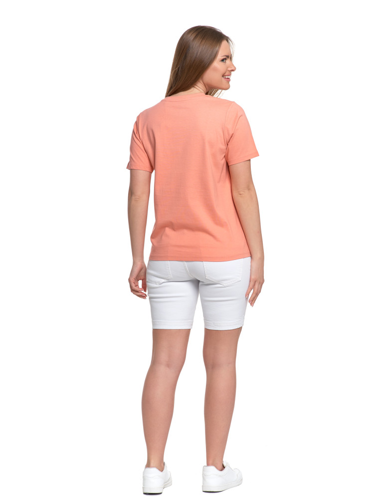 Koszulki i T-shirty - T-shirt damski bawełniany bez szwów bocznych CIEMNY RÓŻOWY - produkt moraj.pl 4