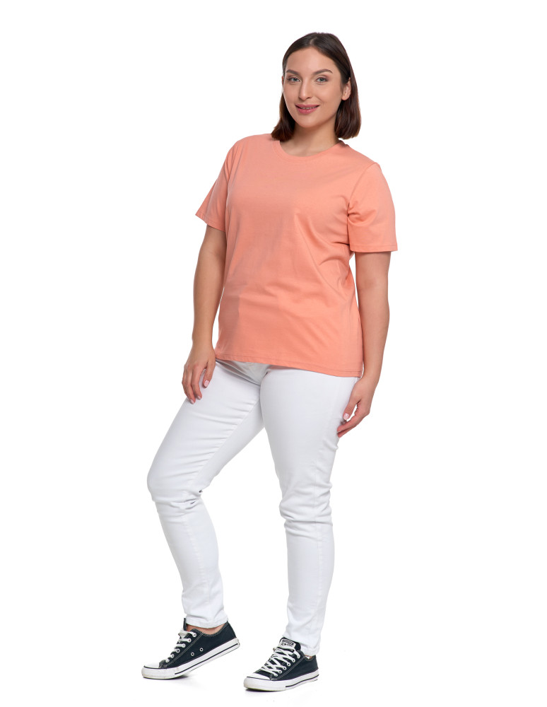 Koszulki i T-shirty - T-shirt damski bawełniany bez szwów bocznych CIEMNY RÓŻOWY - produkt moraj.pl 8