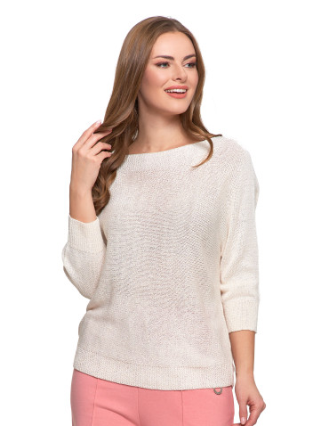 Swetry i kardigany - Sweter damski ażurowy z dekoltem łódkowym BIAŁY - produkt 1