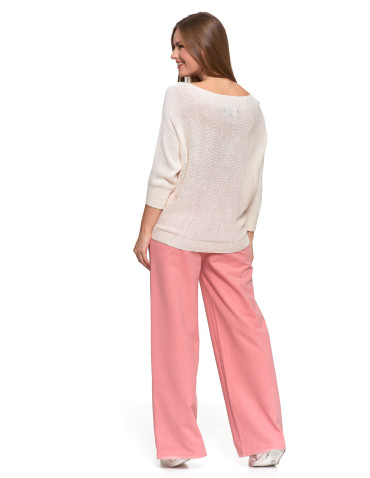 Swetry i kardigany - Sweter damski ażurowy z dekoltem łódkowym BIAŁY - produkt 3