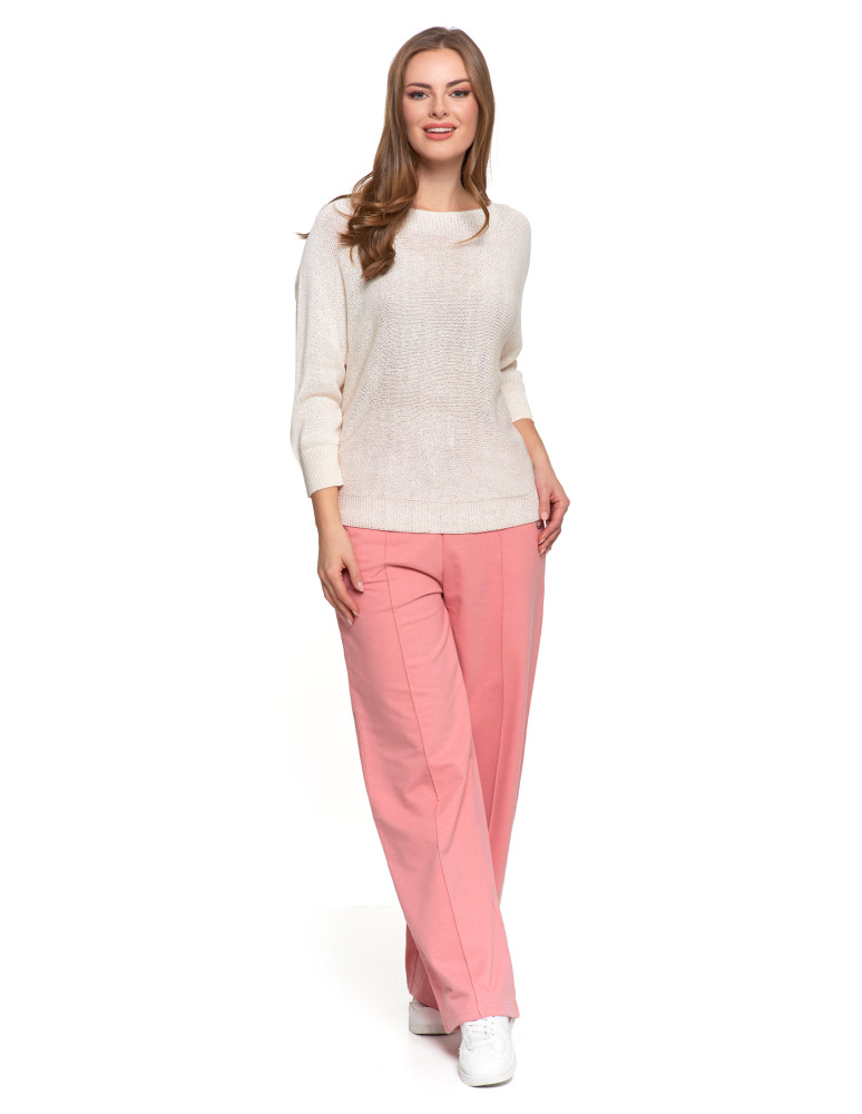 Swetry i kardigany - Sweter damski ażurowy z dekoltem łódkowym BIAŁY - produkt moraj.pl 5