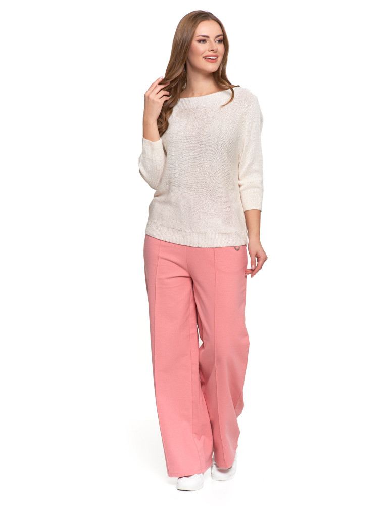 Swetry i kardigany - Sweter damski ażurowy z dekoltem łódkowym BIAŁY - produkt moraj.pl 6