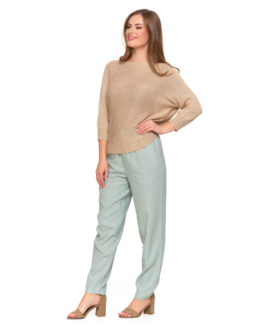 Swetry i kardigany - Sweter damski ażurowy z dekoltem łódkowym BEŻOWY - produkt 2