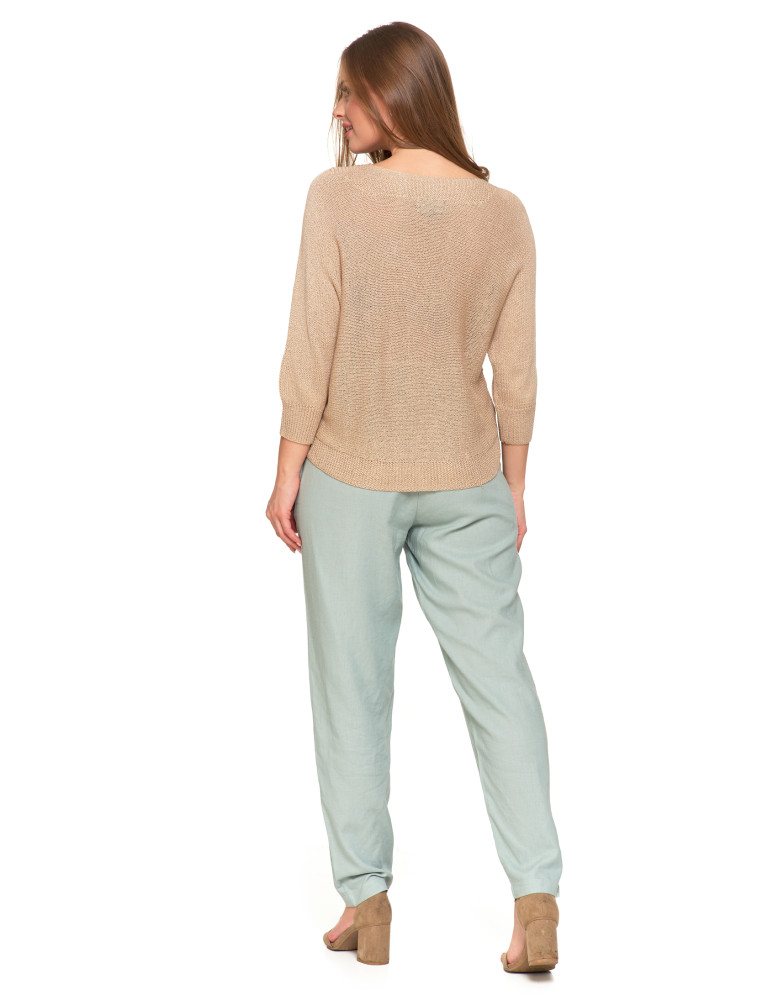 Swetry i kardigany - Sweter damski ażurowy z dekoltem łódkowym BEŻOWY - produkt moraj.pl 3