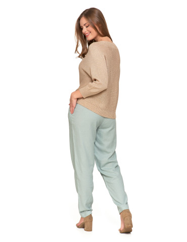 Swetry i kardigany - Sweter damski ażurowy z dekoltem łódkowym BEŻOWY - produkt 4