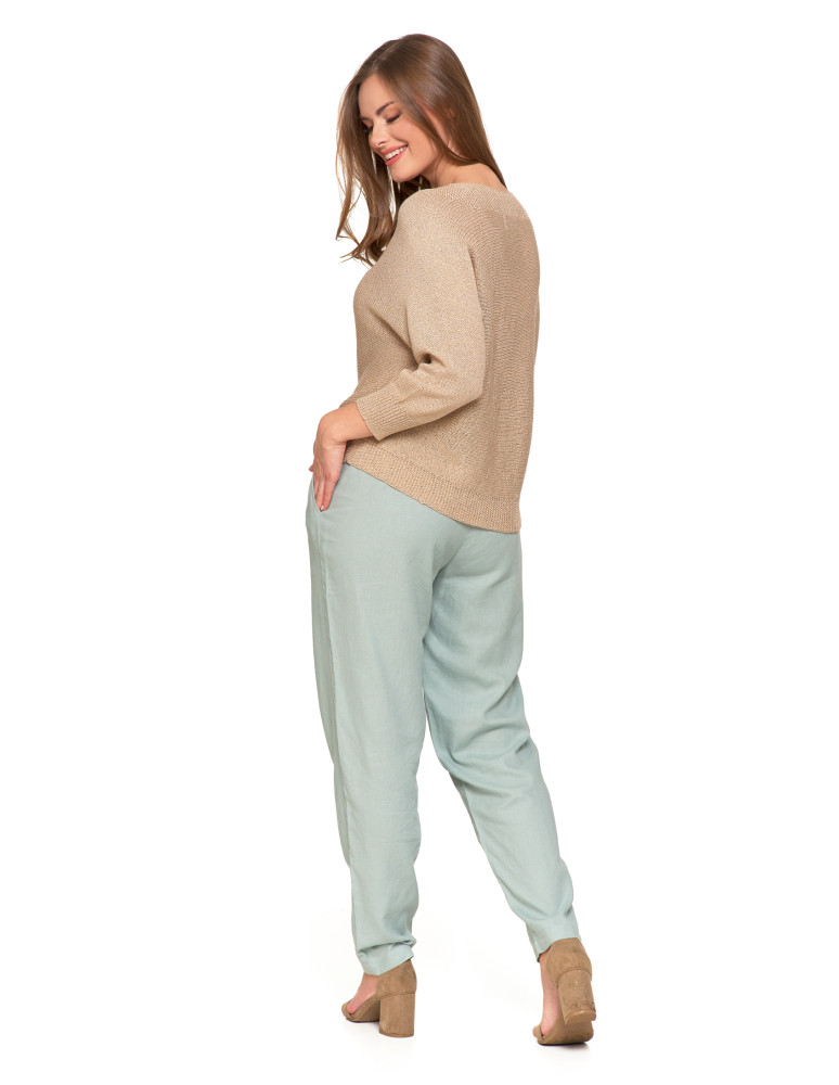 Swetry i kardigany - Sweter damski ażurowy z dekoltem łódkowym BEŻOWY - produkt moraj.pl 4