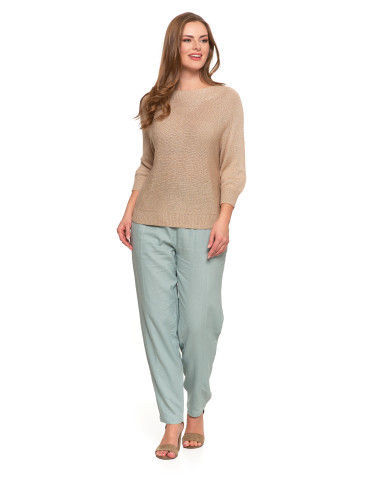 Swetry i kardigany - Sweter damski ażurowy z dekoltem łódkowym BEŻOWY - produkt 6