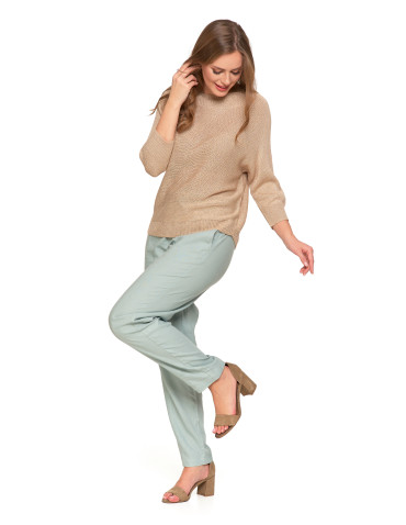 Swetry i kardigany - Sweter damski ażurowy z dekoltem łódkowym BEŻOWY - produkt 7