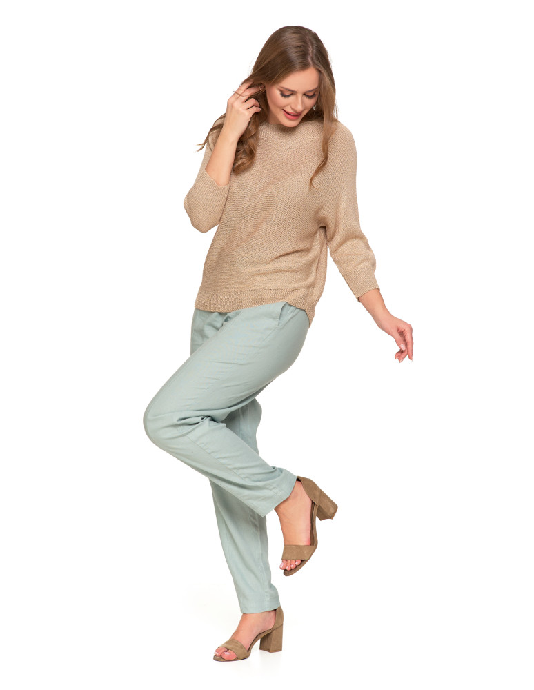 Swetry i kardigany - Sweter damski ażurowy z dekoltem łódkowym BEŻOWY - produkt moraj.pl 7