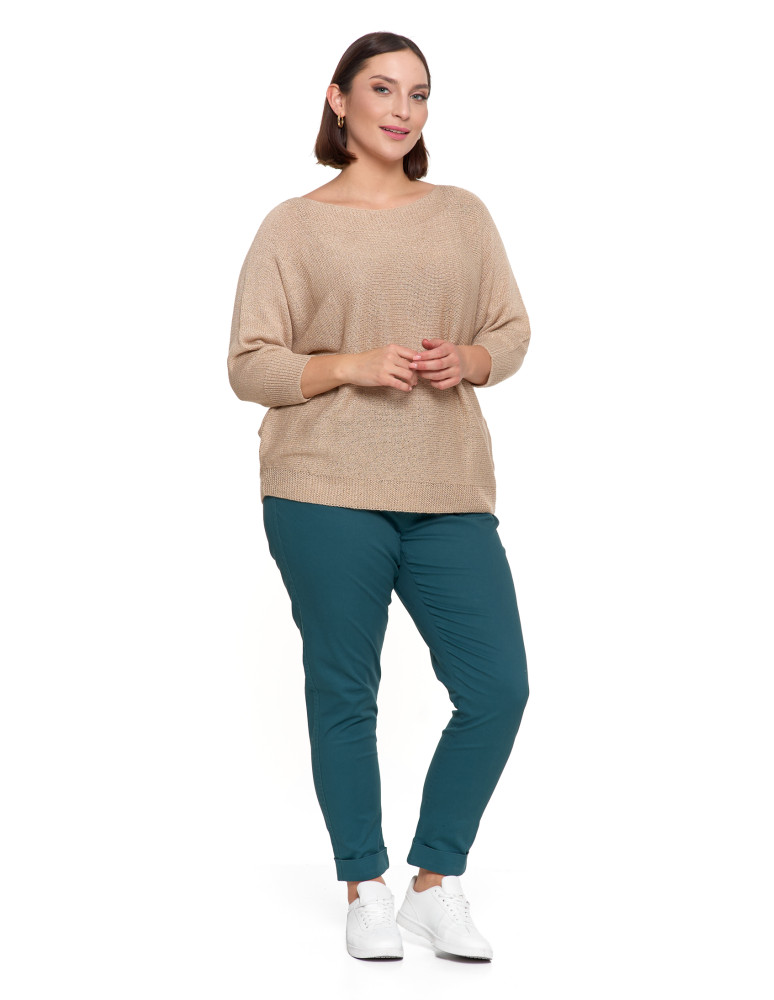 Swetry i kardigany - Sweter damski ażurowy z dekoltem łódkowym BEŻOWY - produkt moraj.pl 8