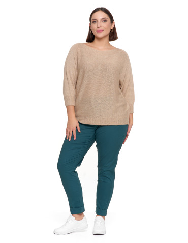 Swetry i kardigany - Sweter damski ażurowy z dekoltem łódkowym BEŻOWY - produkt 9