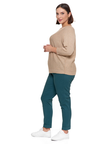 Swetry i kardigany - Sweter damski ażurowy z dekoltem łódkowym BEŻOWY - produkt 10