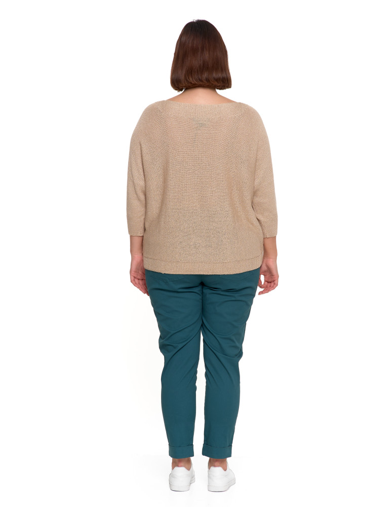 Swetry i kardigany - Sweter damski ażurowy z dekoltem łódkowym BEŻOWY - produkt moraj.pl 11