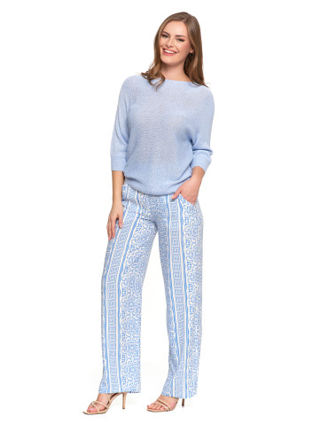 Swetry i kardigany - Sweter damski ażurowy z dekoltem łódkowym NIEBIESKI - produkt 5