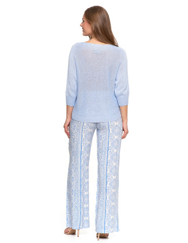 Swetry i kardigany - Sweter damski ażurowy z dekoltem łódkowym NIEBIESKI - produkt 6