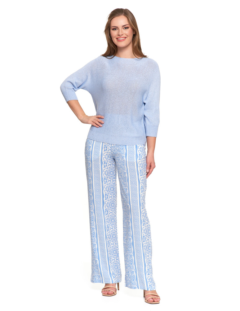 Swetry i kardigany - Sweter damski ażurowy z dekoltem łódkowym NIEBIESKI - produkt moraj.pl 7