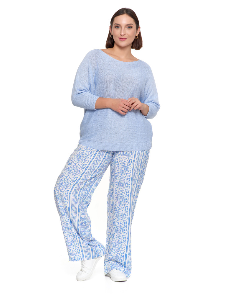 Swetry i kardigany - Sweter damski ażurowy z dekoltem łódkowym NIEBIESKI - produkt moraj.pl 8