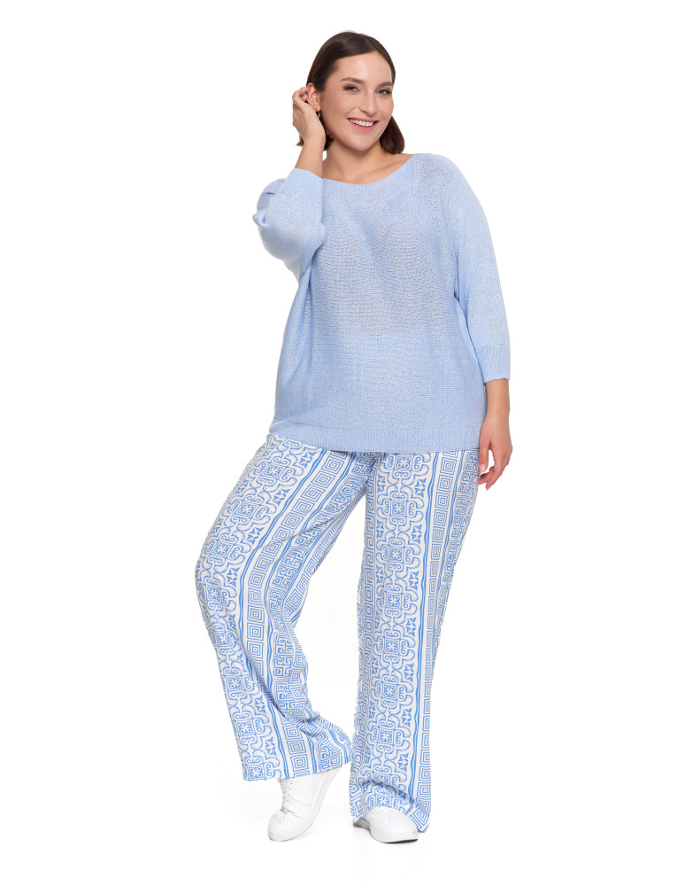 Swetry i kardigany - Sweter damski ażurowy z dekoltem łódkowym NIEBIESKI - produkt moraj.pl 9