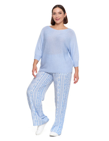 Swetry i kardigany - Sweter damski ażurowy z dekoltem łódkowym NIEBIESKI - produkt 11