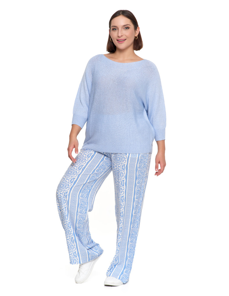 Swetry i kardigany - Sweter damski ażurowy z dekoltem łódkowym NIEBIESKI - produkt moraj.pl 11