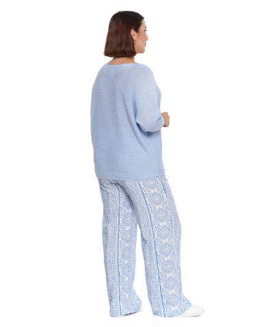 Swetry i kardigany - Sweter damski ażurowy z dekoltem łódkowym NIEBIESKI - produkt 12