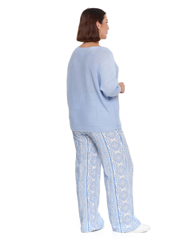 Swetry i kardigany - Sweter damski ażurowy z dekoltem łódkowym NIEBIESKI - produkt moraj.pl 12