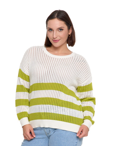 Sweter damski ażurowy bawełniany w paski