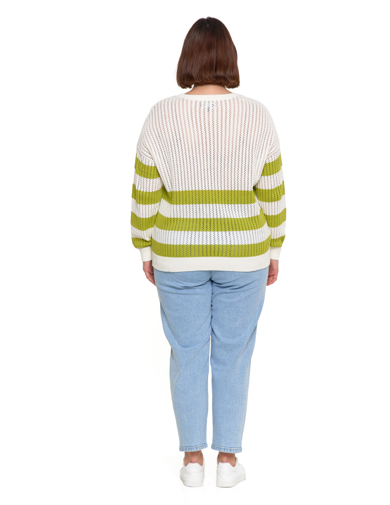 Nowości - Sweter damski ażurowy bawełniany w paski BIAŁY - produkt moraj.pl 4