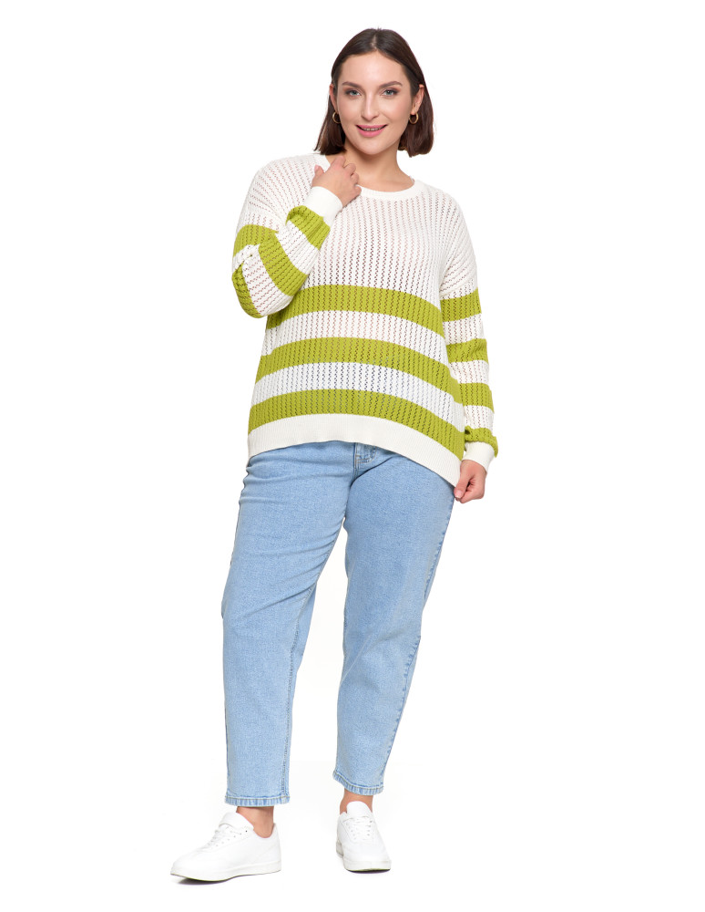 Nowości - Sweter damski ażurowy bawełniany w paski BIAŁY - produkt moraj.pl 5