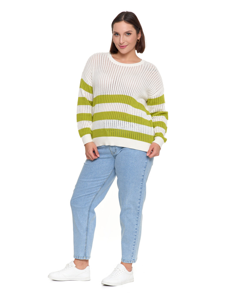 Nowości - Sweter damski ażurowy bawełniany w paski BIAŁY - produkt moraj.pl 6