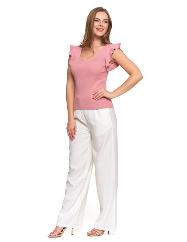 Bluzki i koszule - Dzianinowa bluzka z prążkowanej wiskozy z falbankami RÓŻOWY - produkt 4