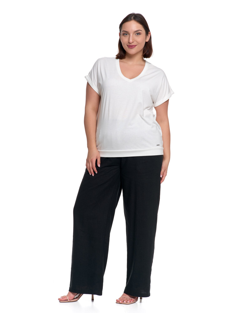 Koszulki i T-shirty - Bawełniana bluzka damska z domieszką modalu i dekoltem V BIAŁY - produkt moraj.pl 7