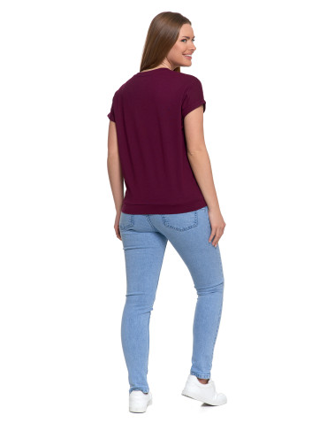 Koszulki i T-shirty - Bawełniana bluzka damska z domieszką modalu i dekoltem V FIOLETOWY - produkt 3