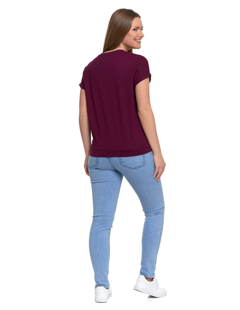 Koszulki i T-shirty - Bawełniana bluzka damska z domieszką modalu i dekoltem V FIOLETOWY  - produkt moraj.pl 3