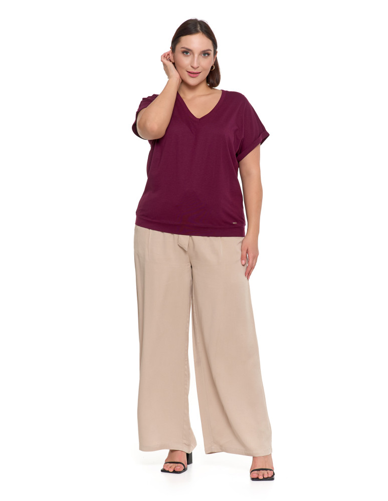 Koszulki i T-shirty - Bawełniana bluzka damska z domieszką modalu i dekoltem V FIOLETOWY  - produkt moraj.pl 6