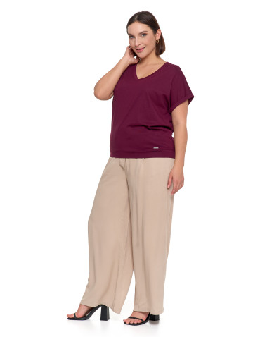 Koszulki i T-shirty - Bawełniana bluzka damska z domieszką modalu i dekoltem V FIOLETOWY - produkt 8