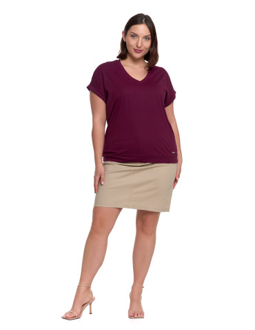 Koszulki i T-shirty - Bawełniana bluzka damska z domieszką modalu i dekoltem V FIOLETOWY - produkt 10