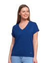 Bawełniana bluzka damska z domieszką modalu i dekoltem V NIEBIESKI