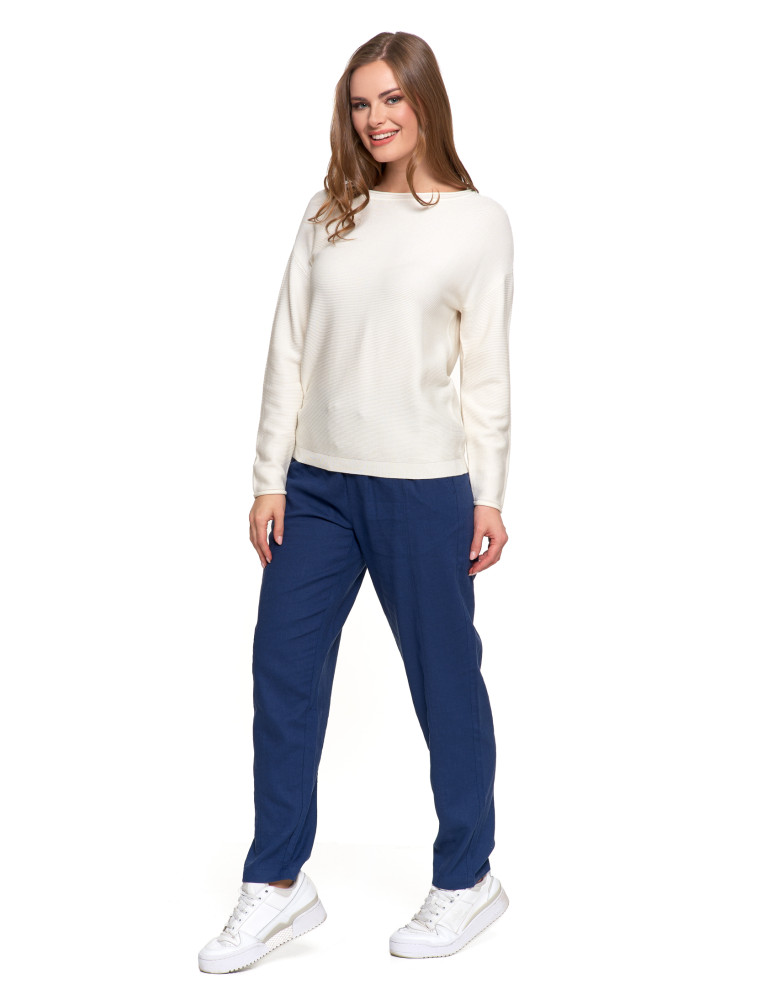 Swetry i kardigany - Sweter damski dzianinowy z wiskozy o luźnym kroju BIAŁY - produkt moraj.pl 6