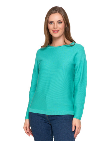 Swetry i kardigany - Sweter damski dzianinowy z wiskozy o luźnym kroju ZIELONY - produkt 1